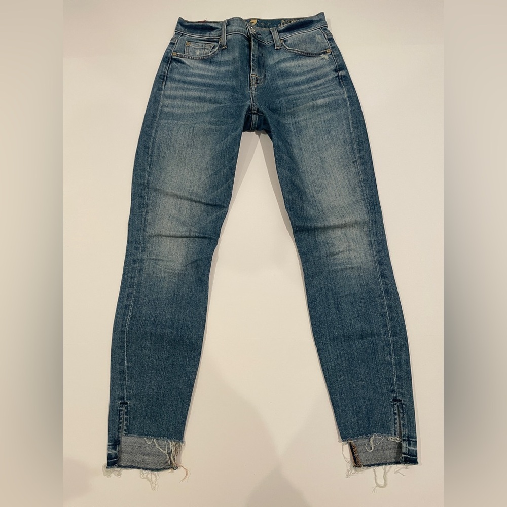 7 For All Mankind Distressed Blue Cropped Jeans